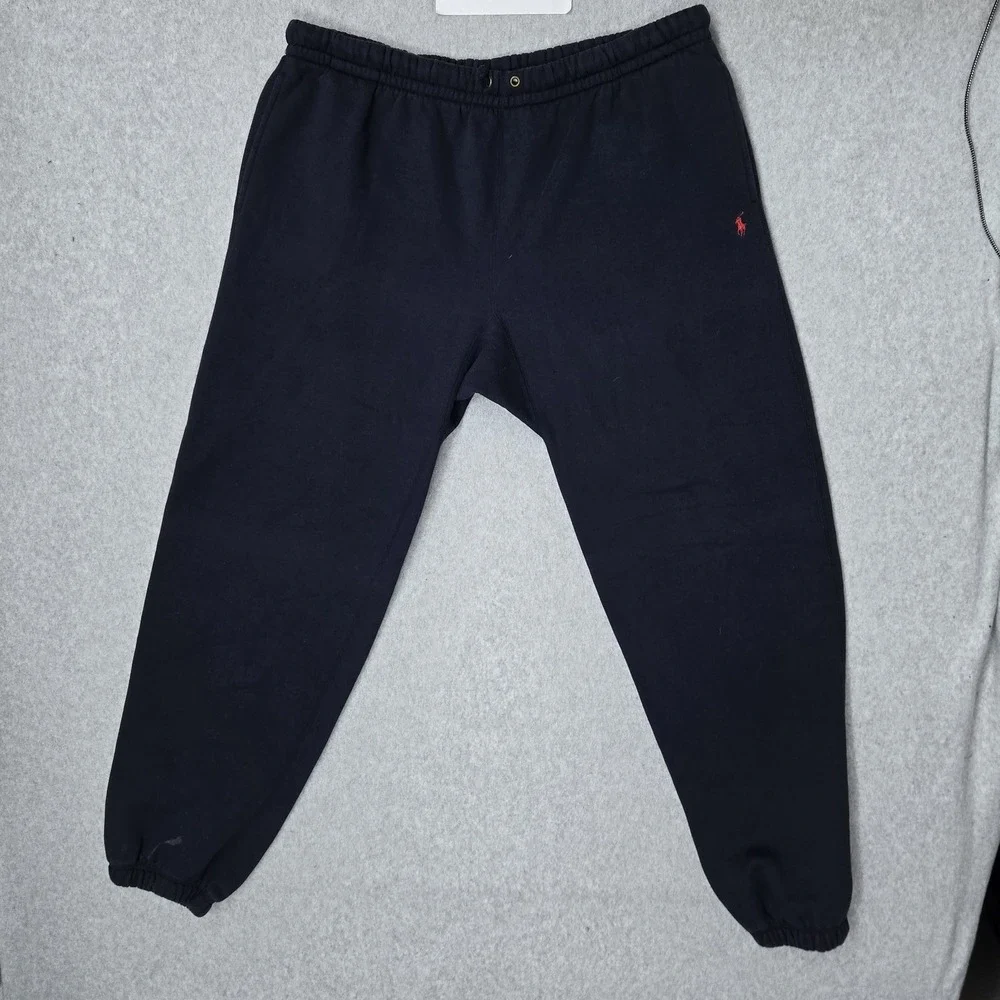 VINTAGE Polo Ralph Lauren Men Pants L Navy Embroidered Jogger READ